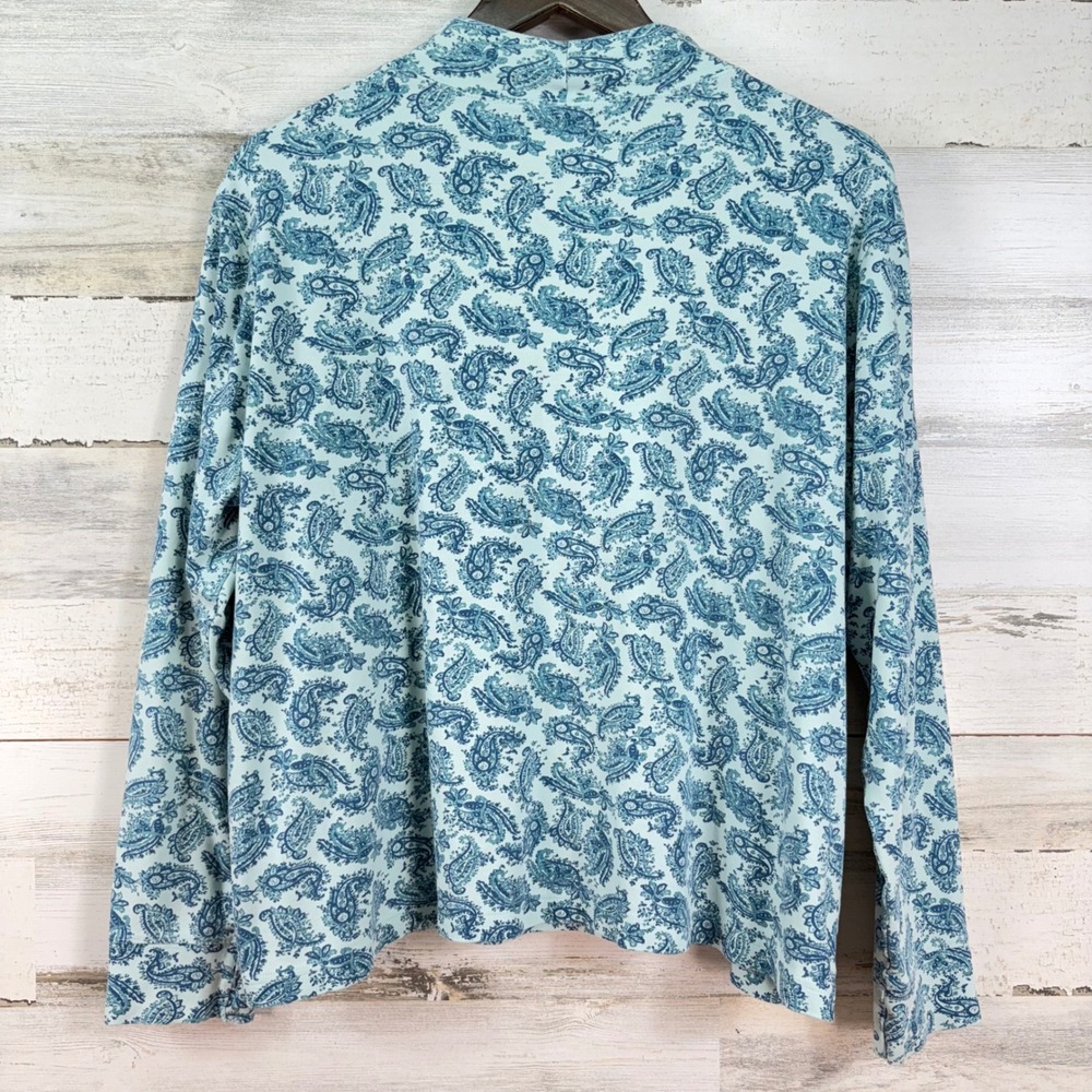 Lands End Womens XL Blue Paisley Mock Neck Long Sleeve 100% Cotton Top Casual - Picture 3 of 11
